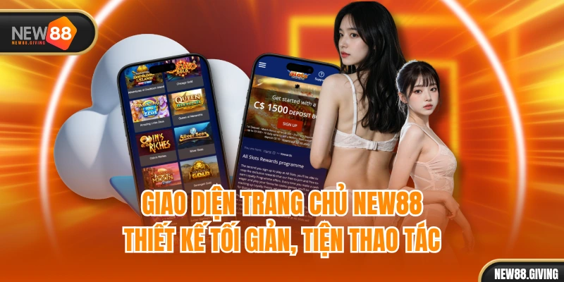 Giao diện trang chủ NEW88 thiết kế tối giản, tiện thao tác